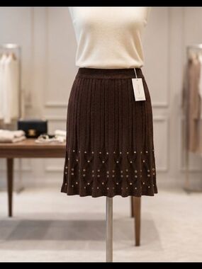 Wool & Grommet Brown Skirt (Sz S) 90's Designer Luxury Statement Fall Capsule